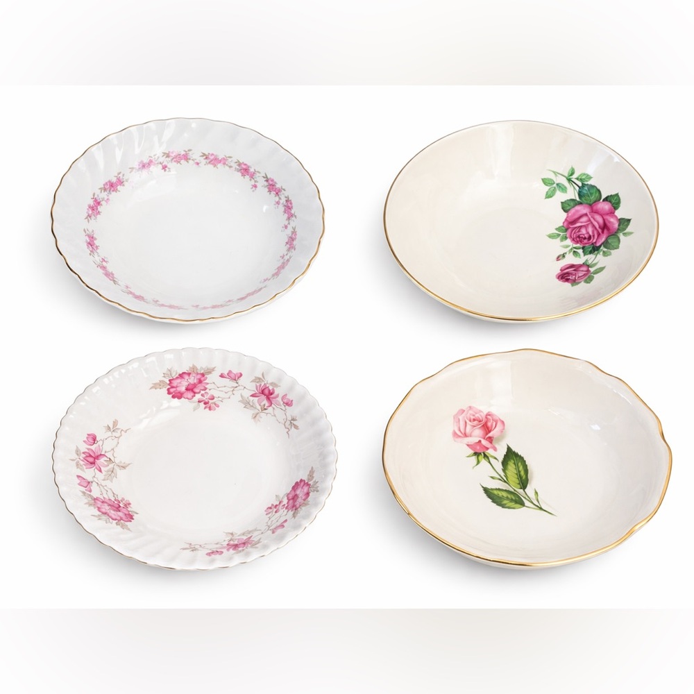 Floral Porcelain bowls Set - Pink and White